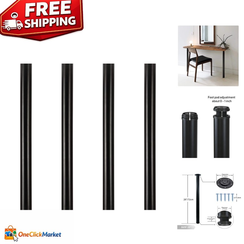 Rectangle/Circle Compatible 28 Inch Adjustable Metal Desk Legs – Set of 4, Black