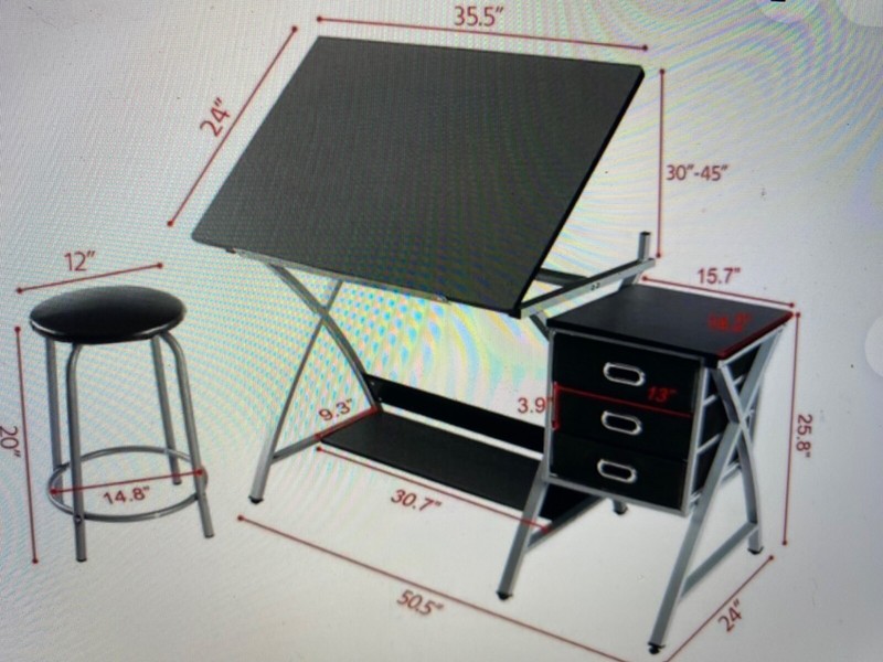 Adjustable Drafting Table Artist Desk Art Craft Drawing Desk w/ Storage & Stool gallery