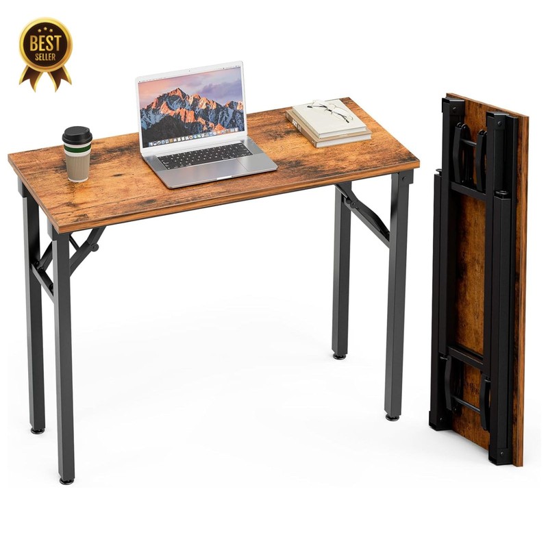 35.8 Inch Folding Computer Desk Small Space Office Table Brown