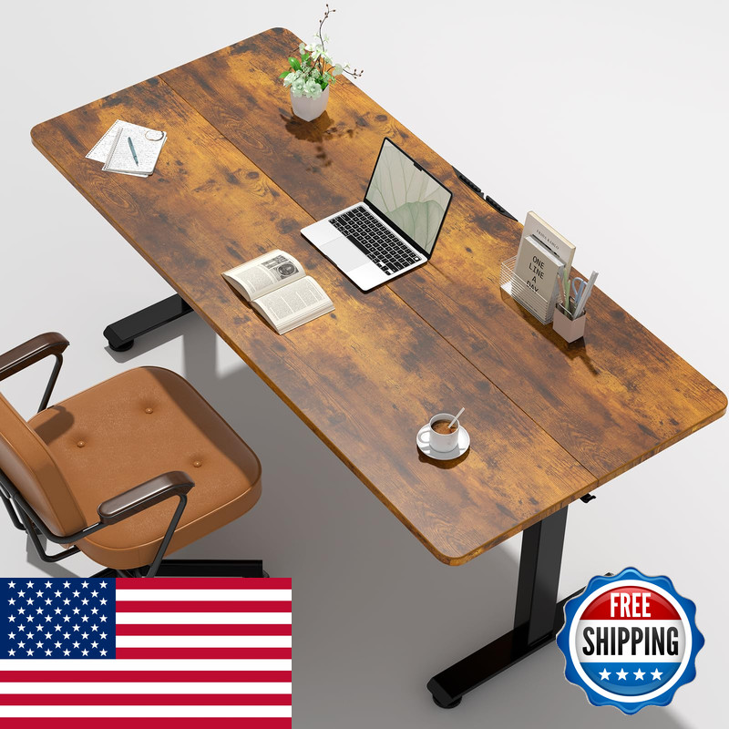 Veken 55 Inch Height Adjustable Sit Stand Up Wood Desktop Work Home Office