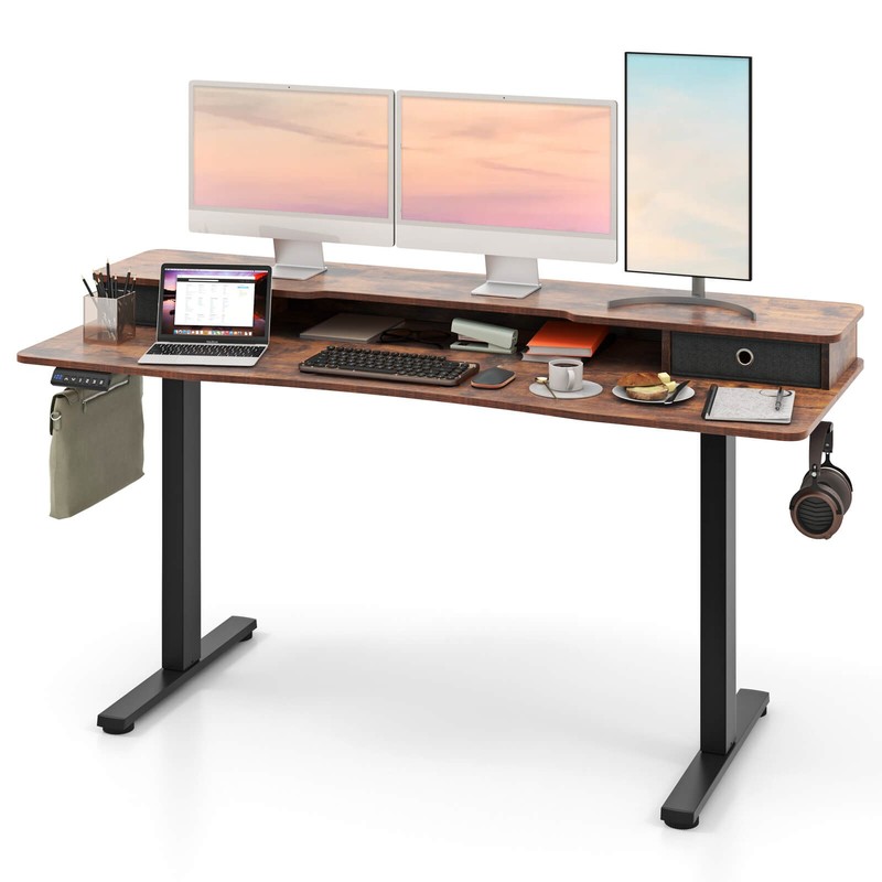 63" x 24" Electric Standing Desk with 2 Drawers Monitor Stand Storage Shelf