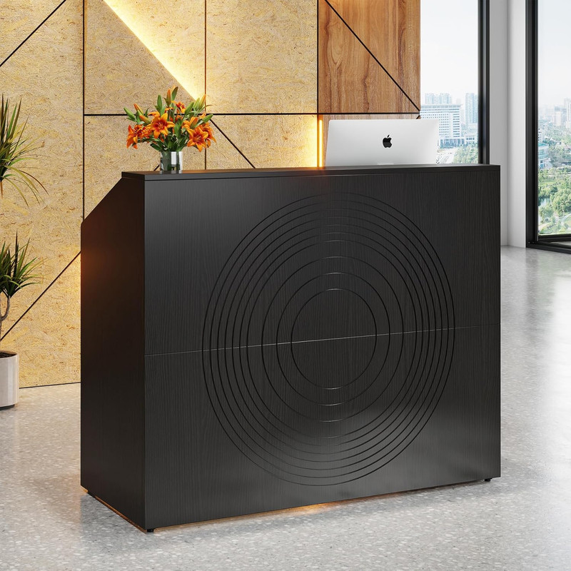 Reception Desk with Counter, Modern Front Desk Reception Room Table with Cable G