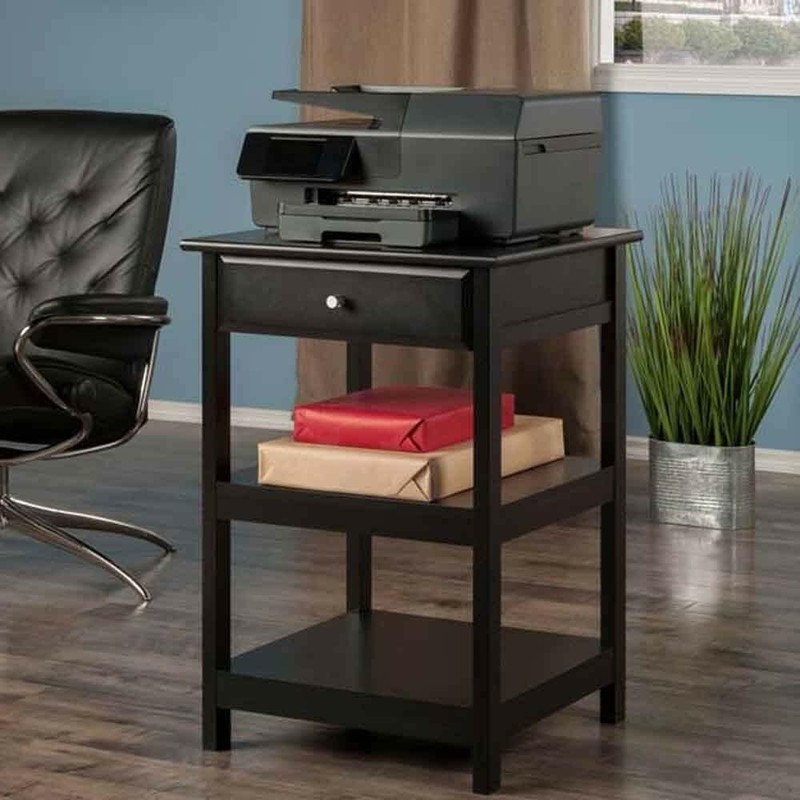Printer Stand with Drawer and 2 Open Shelves Fax Machine Table Cart Desk Stand