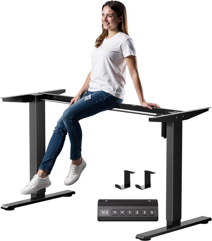 CROWNFURN Electric Standing Desk Frame, Height Adjustable Table Legs with 3 Memo