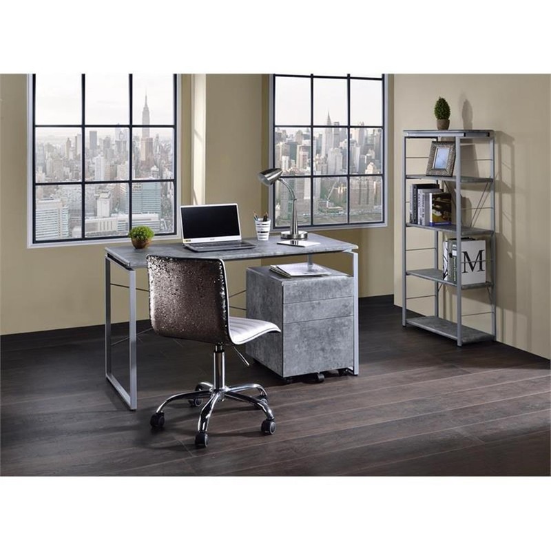 ACME Jurgen Wooden Rectangle Top Writing Desk in Faux Concrete and Silver gallery