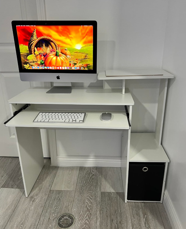 White Finish Student Desk Storage Bin Laptop Computer Table Office Workstation