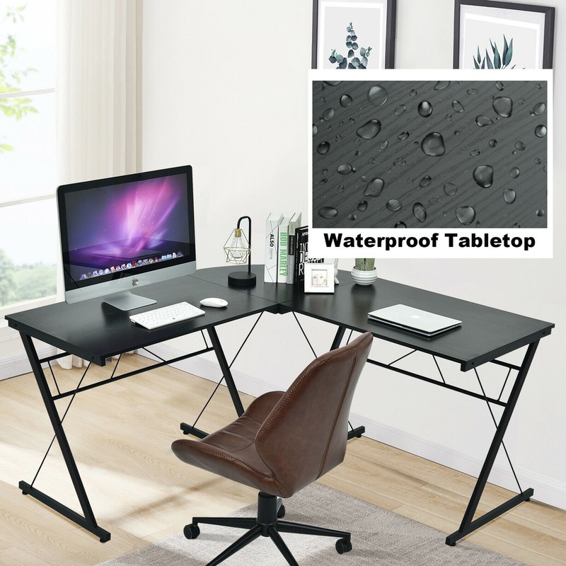 59" L-Shaped Corner Desk Home Office Computer Table Study Workstation Black gallery