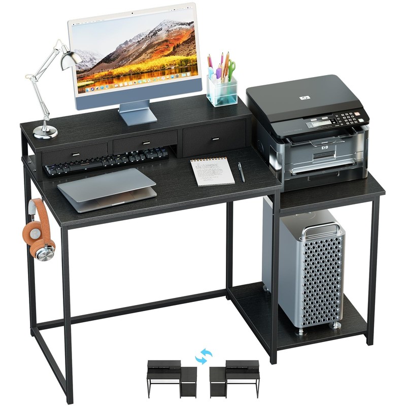 47 inch Computer Desk with Printer Shelf, Gaming Desk with Monitor Stand and …