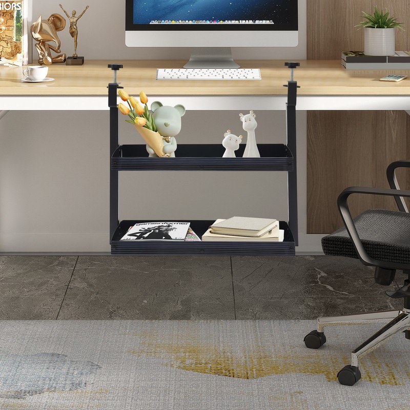 2-Tier Clamp-on Desk Shelving W/ Adjustable Tray Countertop Desk Shelf Modern gallery