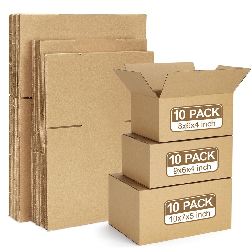 Eupako 30 Pack Small Shipping Boxes Assorted Sizes 8x6x4 9x6x4 10x7x5 Mailing
