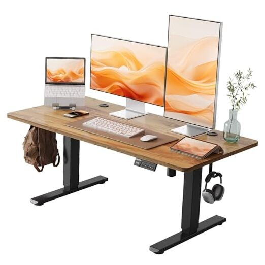Low Height Adjustable Desk, Lifts 18.1 48*24 Inch Black Frame/Rustic Brown Top