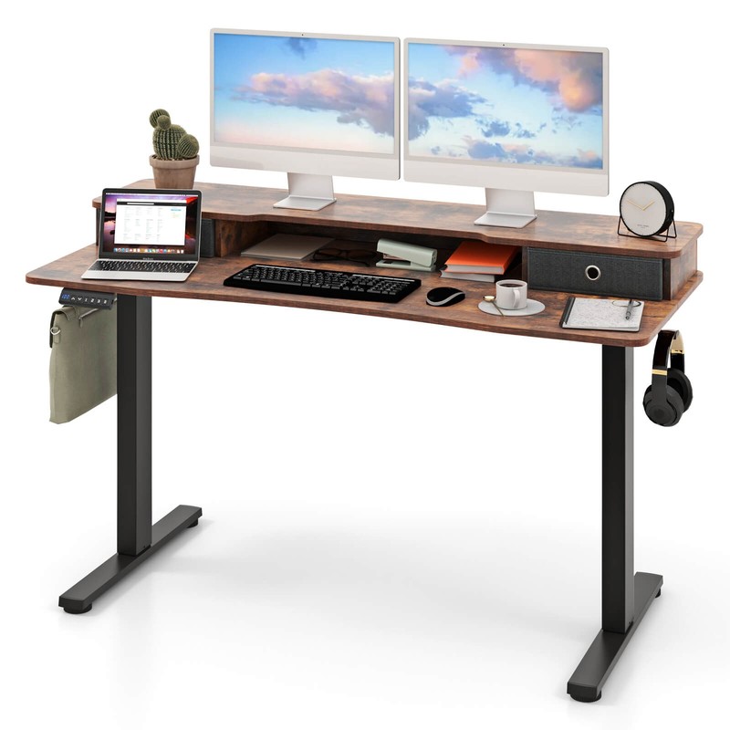 55″x 24″ Electric Standing Desk w/ 2 Drawers Monitor Stand Storage Shelf