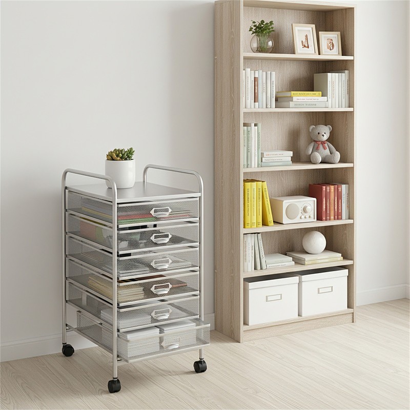 Rolling File Cart with 6 Storage Drawers, Mobile File Cabinet on Black