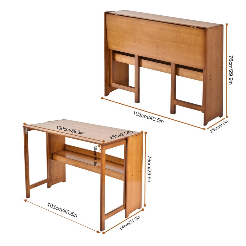 41 Inch Computer Desk, Bamboo Writing Desk, Folding Work Desk For Home Office gallery
