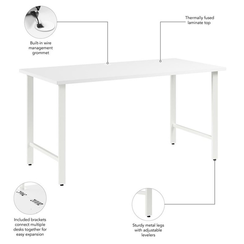 Hustle 60W x 30D Computer Desk with Metal Legs in White - Engineered Wood gallery