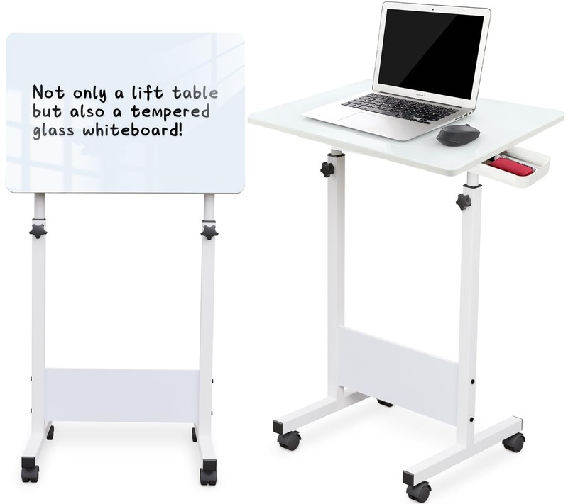 Adjustable Height Standing Desk, Writable Tempered Glass Desktop with Eraser,...