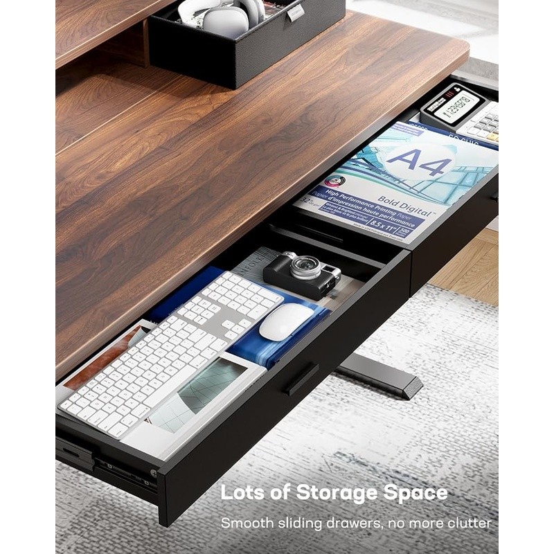 Height Adjustable Standing Desk W/ Four Storage Drawers Cable Management New gallery