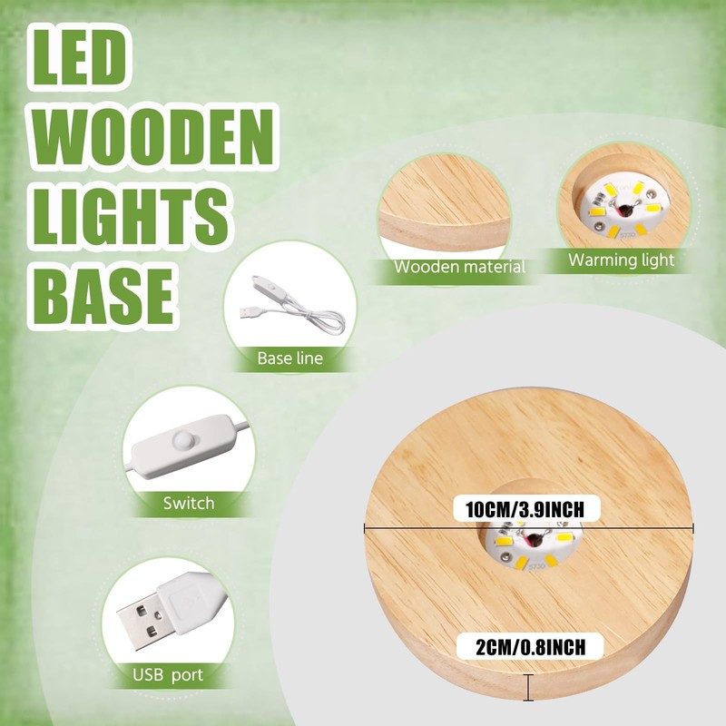 Olutacot 10 Pcs Wooden LED Display Bases Round Wood Lighted White gallery