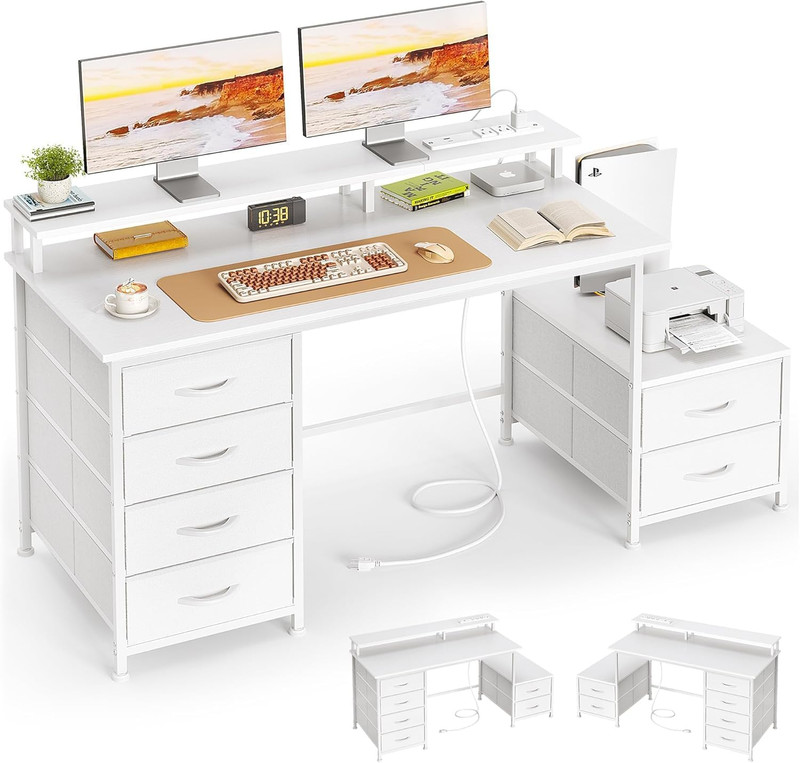 52 Inch Office Desk with 6 Drawers and Printer Space for Storage, Reversible Com