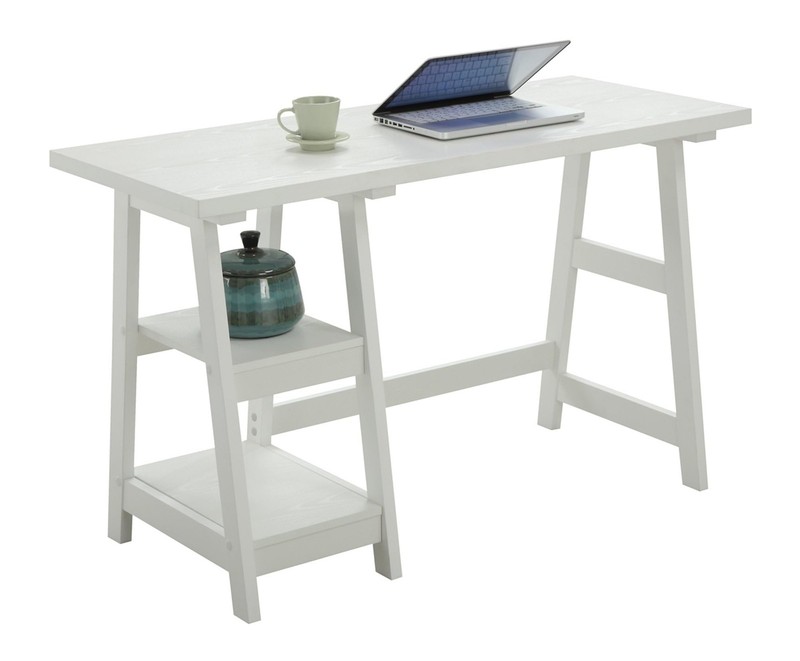 Convenience Concepts Designs2Go Trestle Desk with Shelves in White Wood Finish gallery