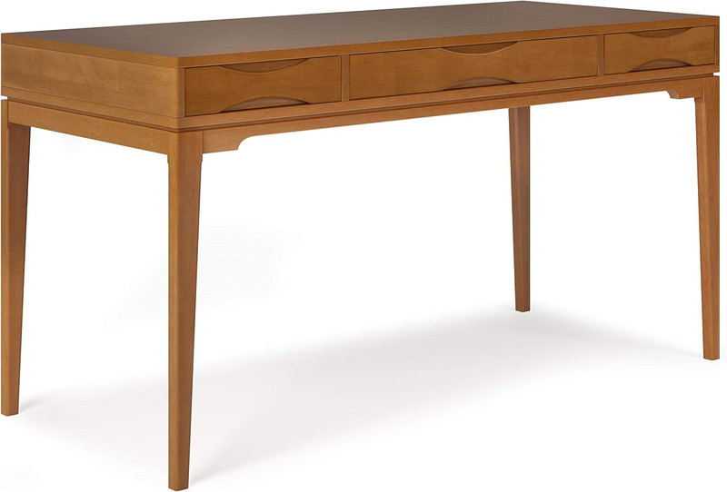Harper 60″ Solid Hardwood Writing Desk with Drawers & Keyboard Tray in Brown