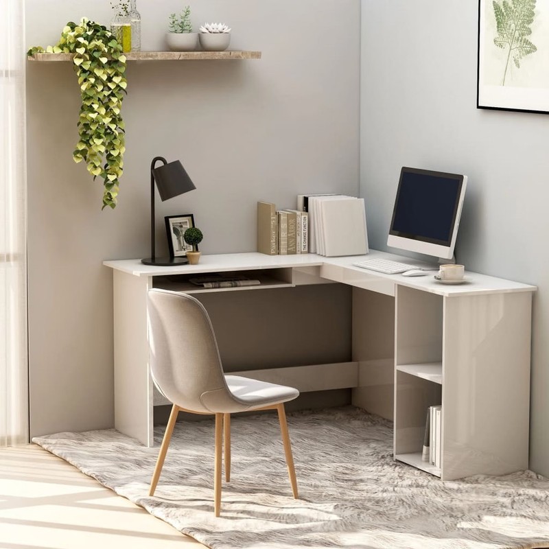 Corner Desk High gloss white Engineered wood 47.2×55.1×29.5 in