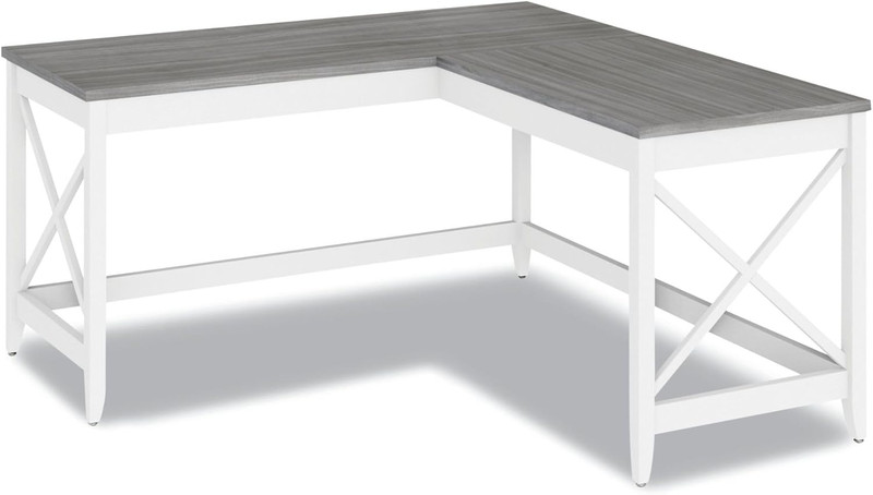 L-Shaped Farmhouse Desk - Stylish Gray/White Workspace, 58.27" x 58.27