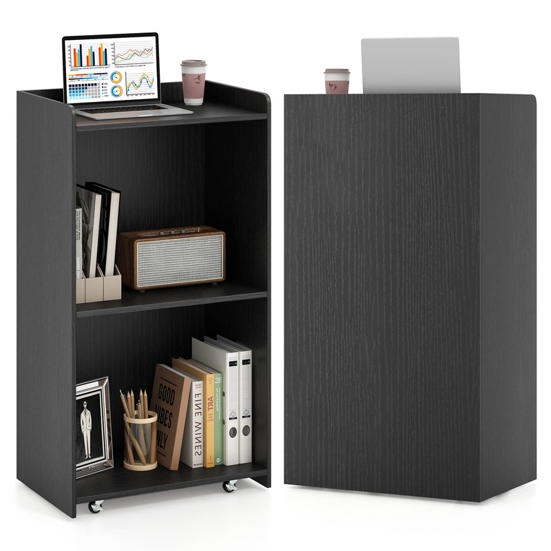 2PCS 41″ Presentation Podium w/2 Storage Shelves Laptop Computer Cart 4 Casters
