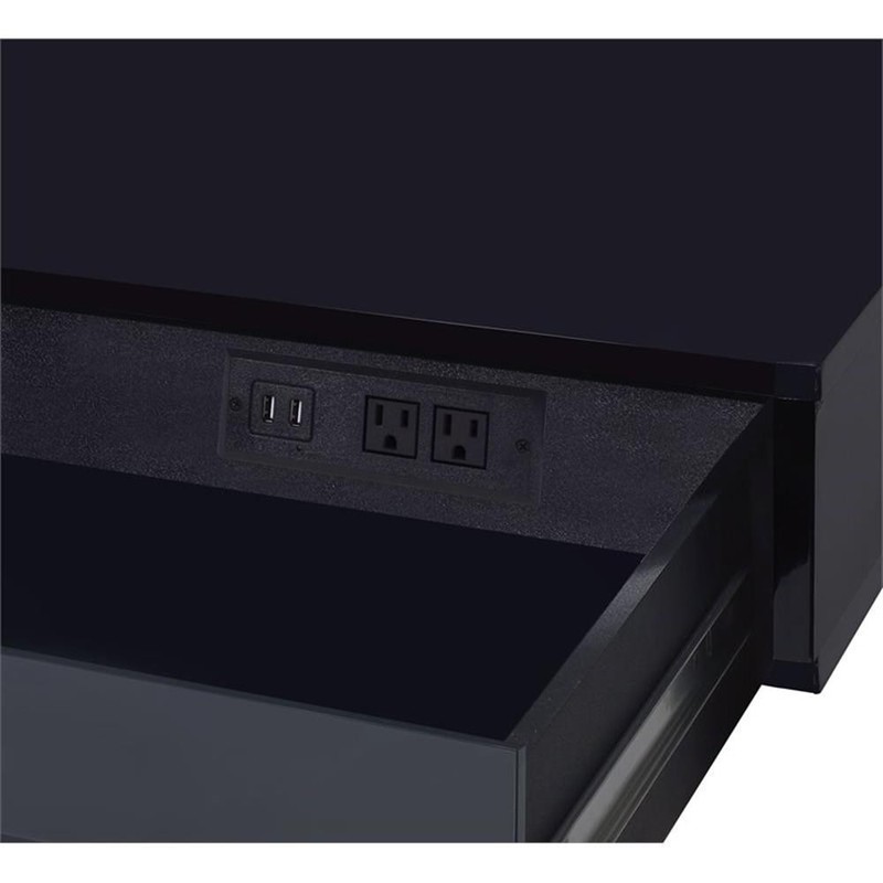 ACME Coleen Wooden Top Writing Desk with USB Port in Black High Gloss and Chrome