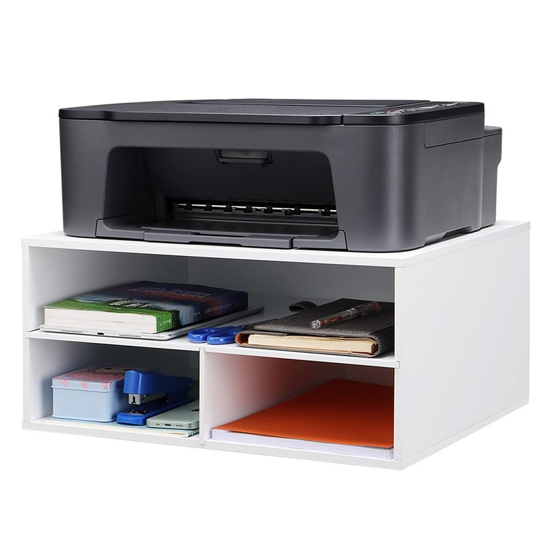 2 Tier Desktop Printer Stand Paper Storage Riser Organizer Office 30 lbs White