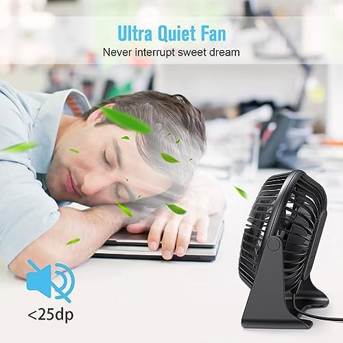 USB Small Desk Fan, Portable Fans with 3 Speeds Strong Airflow, Quiet Black gallery