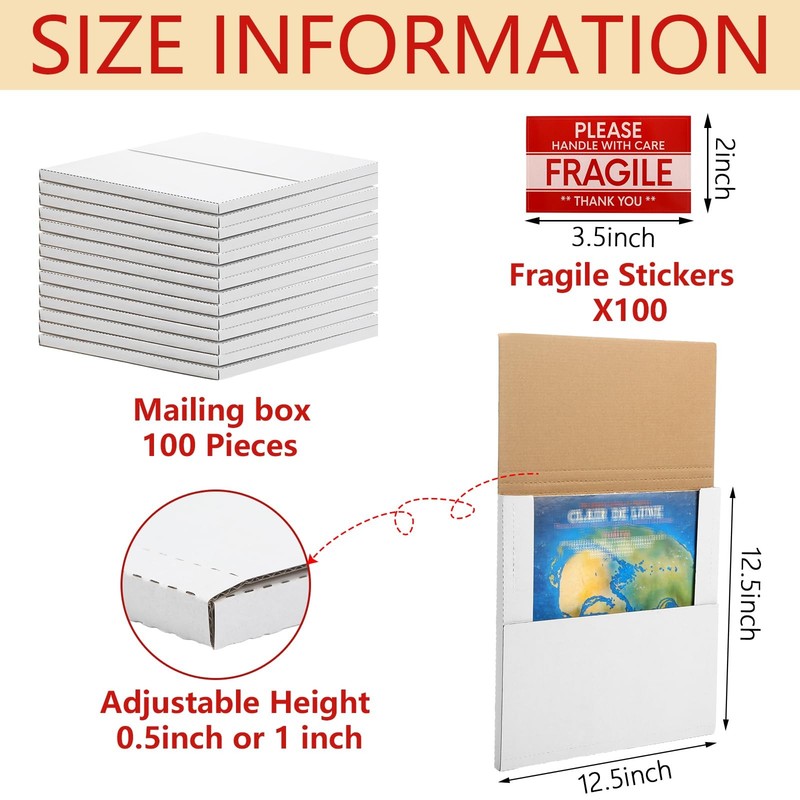 Geyoga 100 Pack Vinyl Record Mailers 12.5 X 12.5 X 1 White Vinyl Record Boxes gallery