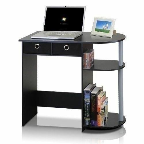 Black Gray Laptop Desk Computer Table Office Workstation Writing Storage Shelves