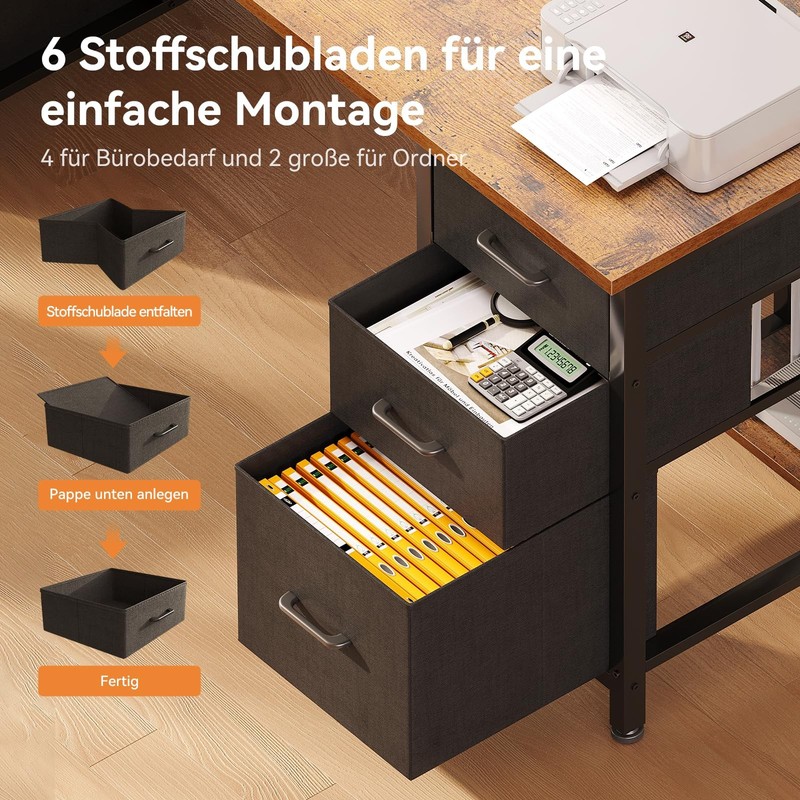 Desk with 6 Drawers, 160x52 cm Computer Desk with Storage, Bür... gallery
