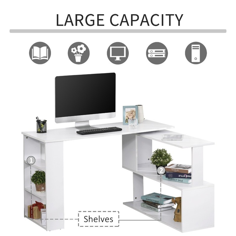 L-Shaped Corner Computer Desk Rotating Home Office Workstation with Shelves gallery