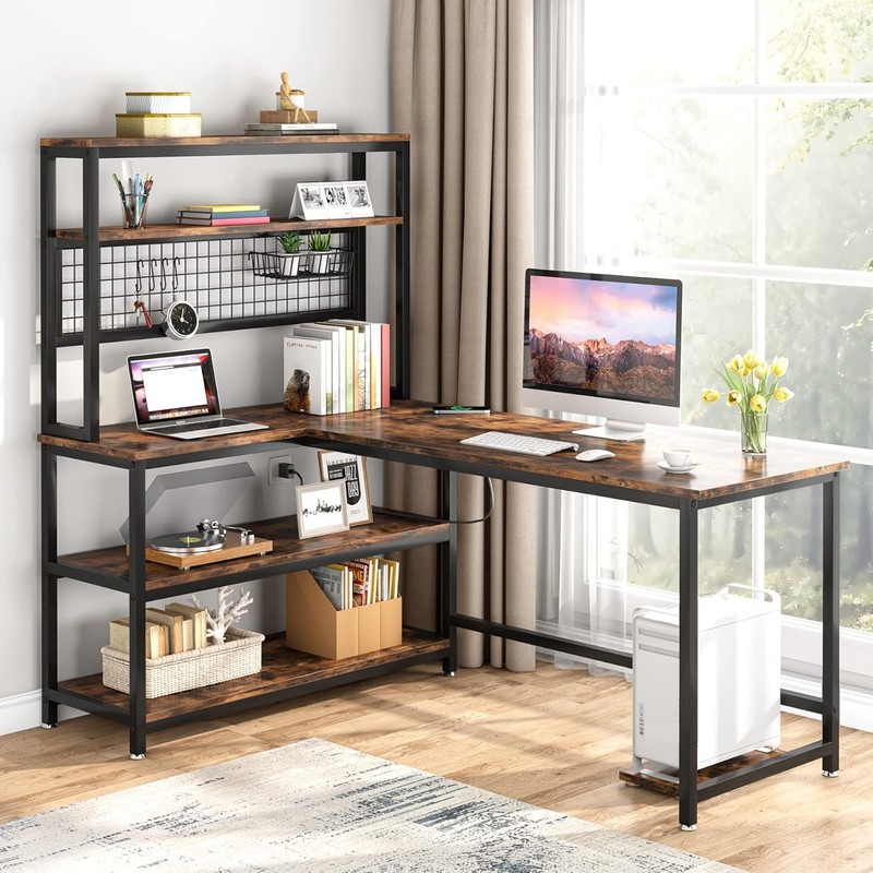 Tribesigns 55 Inch L Shaped Computer Desk With Hutch Wireless Charging