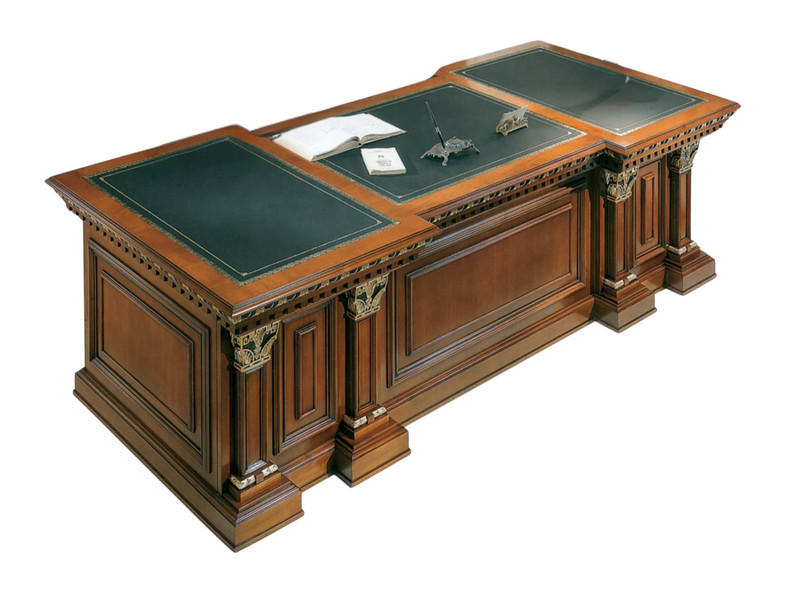 Executive Desk Solid Cherry Wood Carved Leather Inlay Office Bookcase Set 98″