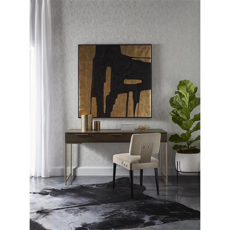 Maklaine 59" Contemporary Wood Desk with 3 Drawers in Brushed Gold and Brown gallery
