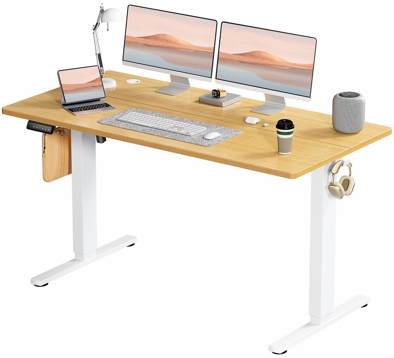 Adjustable Height Standing Desk (24" x 55"), Natural, with Cable Management gallery