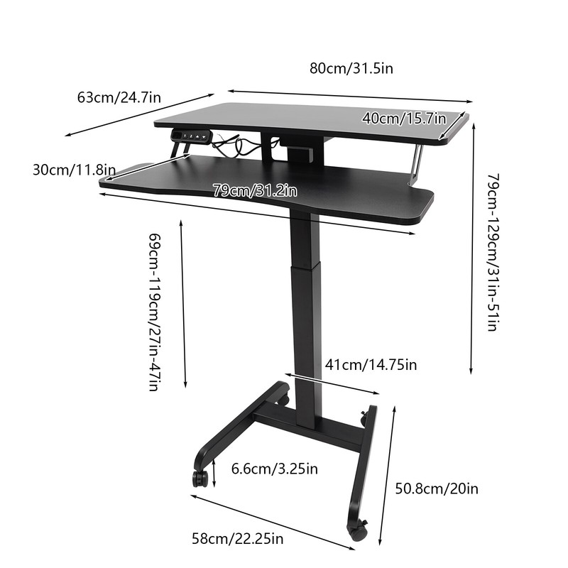 Electric 31.5x25" Stand Up Desk Workstation, Black Table Top, Black Frame USA gallery
