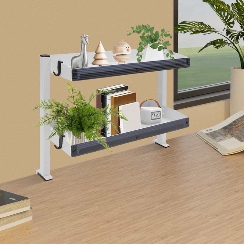 Modern Countertop Desk Shelf 2-tier Shelving With Adjustable Storage Tray