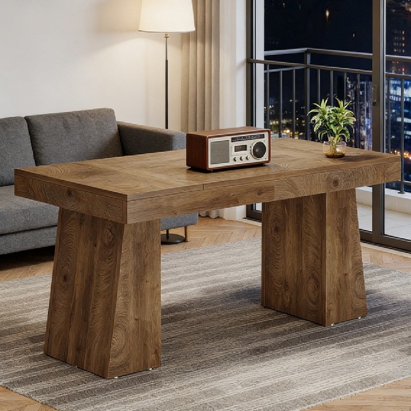 55 Inch Executive Office Desk Mid-Century Modern Brown Computer Table Home Study gallery