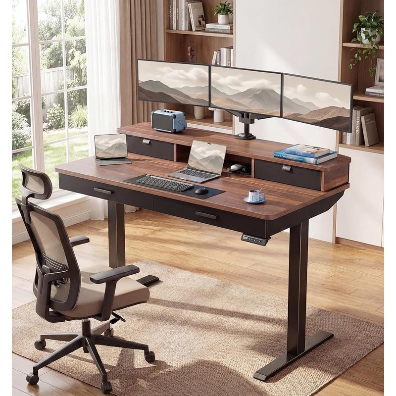 Height Adjustable Standing Desk W/ Four Storage Drawers Cable Management New gallery