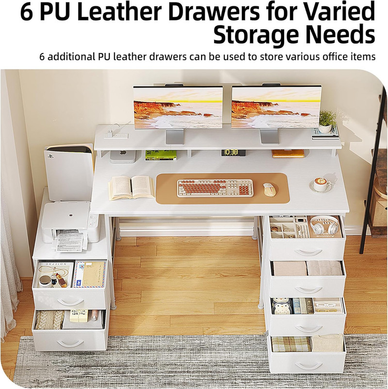52 Inch Office Desk with 6 Drawers and Printer Space for Storage, Reversible Com gallery