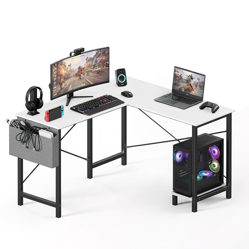 OLIXIS L Shaped Desk 50-Inch Office Gaming Corner PC Table Side Bag Reversible S