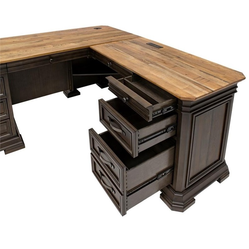 Bowery Hill Executive L-Desk & Return With Solid Wood Plank Top Brown gallery