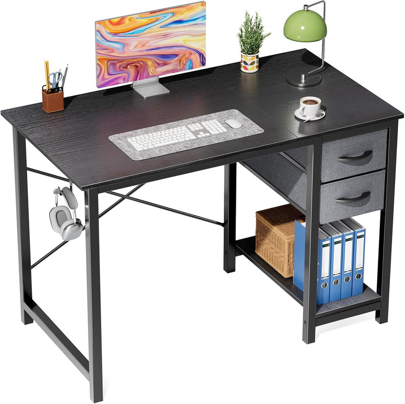 40 Inches Computer Desk with Drawers, Home Office Writing Desk with X-Shaped Rei gallery