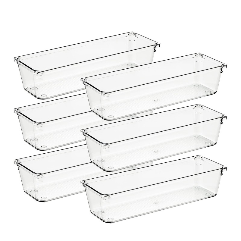 Ravinte 6-Pack Drawer Organizer 3×9 Clear Plastic Storage Bins Non-Slip Acrylic