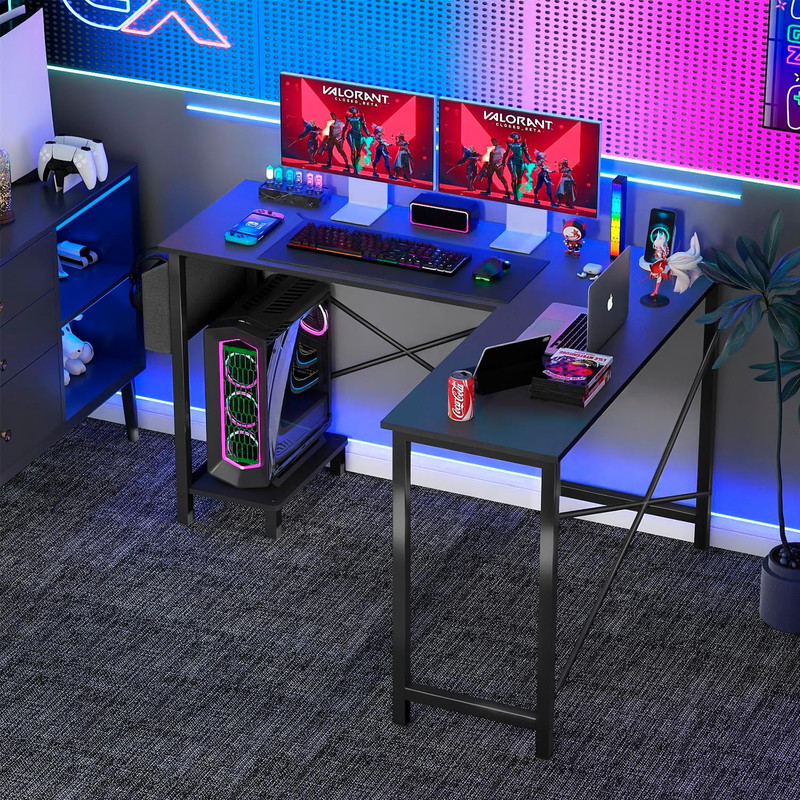 50 Inch L-Shaped Desk,Gaming Desk Computer Desk with Side Storage Bag & CPU Stan gallery