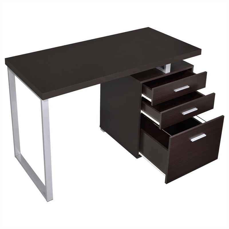 Coaster Brennan Modern 3-Drawer Wood Office Desk in Cappuccino and Silver